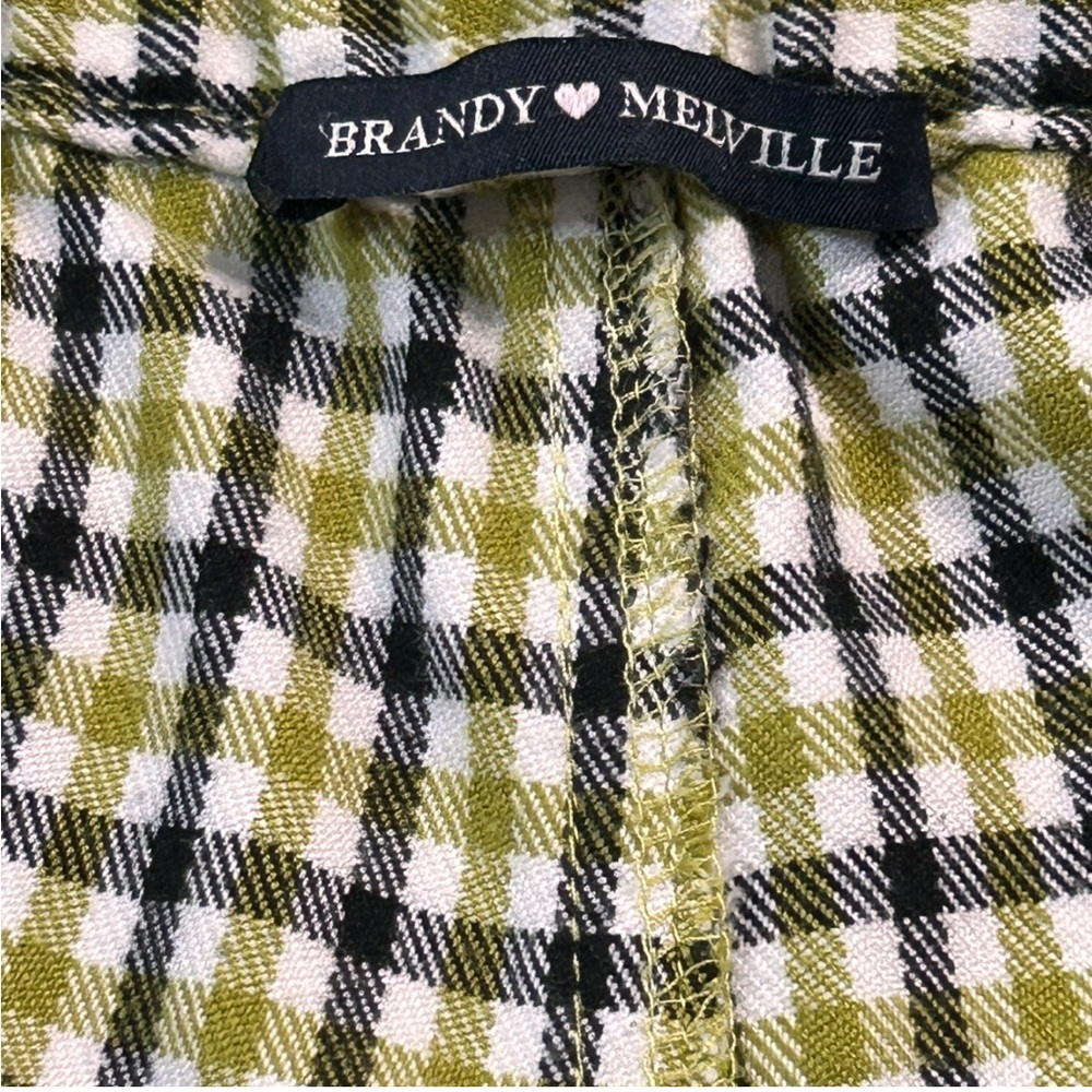 BRANDY MELVILLE Green & Black Plaid Trousers Elastic Waist & Zipper  S Exellent - Picture 4 of 8